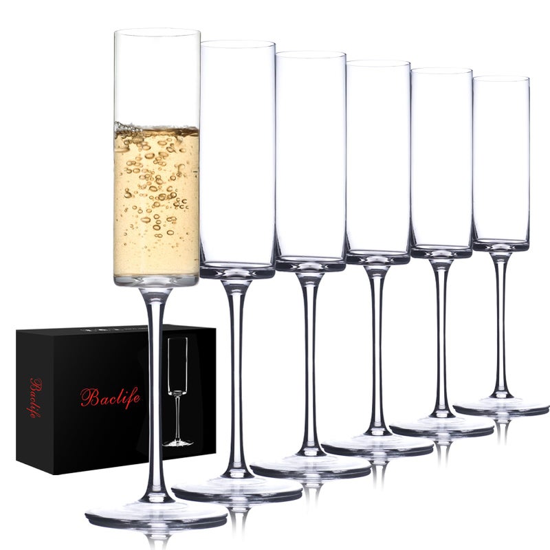 BACLIFE Crystal Champagne Flutes Set of 6 - Hand Blown Champagne Glasses With Long Stem - 6.5 oz Elegant Sparkling Wine Stemware - Unique Gift for Birthday Wedding  Anniversary - Clear - Image 1